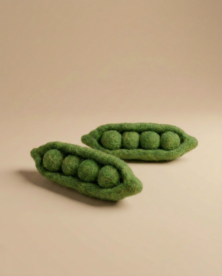 Felt Green Peas by Kaddu, great for Waldorf sorting and sensory play