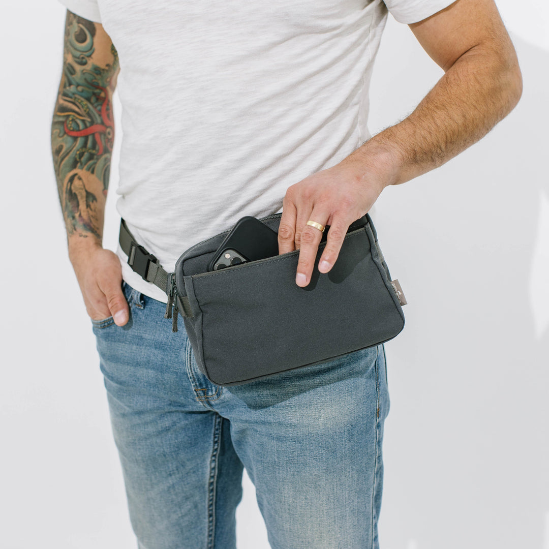 Little Unicorn Red Rovr Joey Belt Bag - Charcoal, modern belt bag ideal for casual and travel wear
