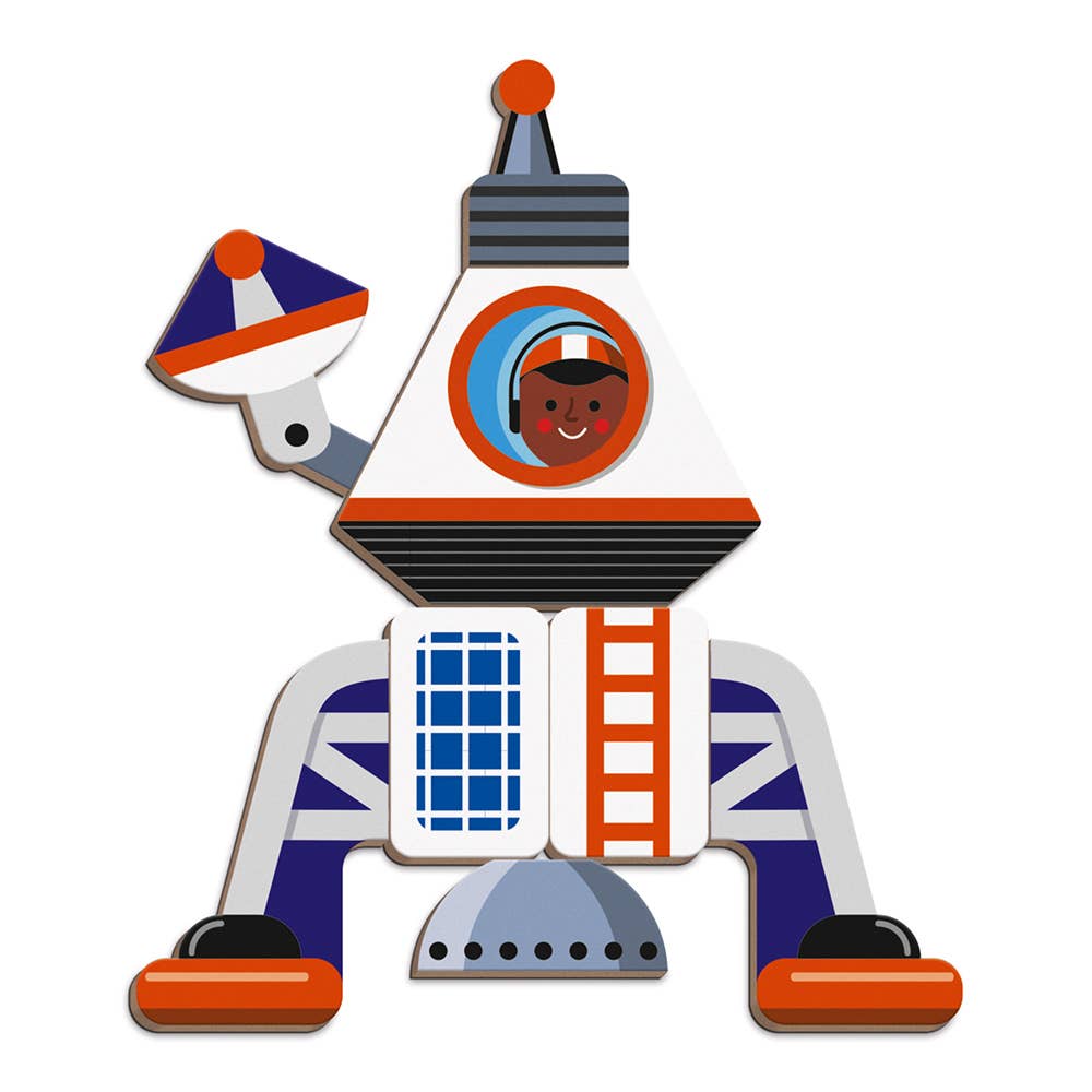 Magnet toys for kids: rocket launch tower piece from Janod's Magneti'book Cosmos