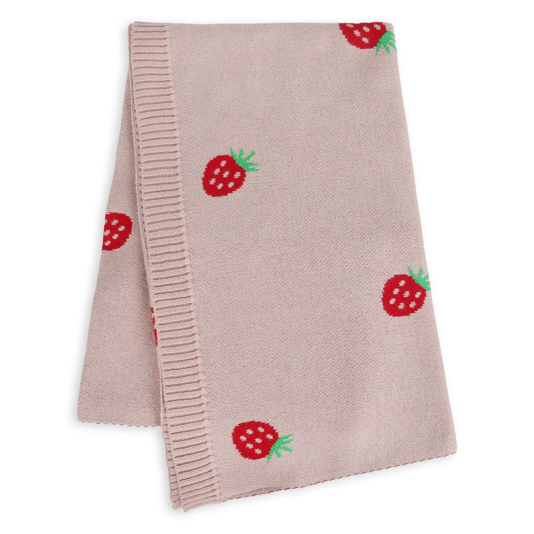 Viverano Organics Strawberry Organic Cotton Jacquard Baby Blanket, soft baby blankets with cozy textured knit
