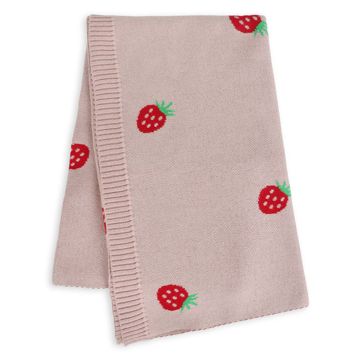 Viverano Organics Strawberry Organic Cotton Jacquard Baby Blanket, soft baby blankets with cozy textured knit