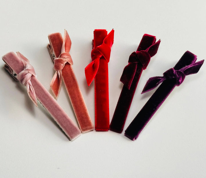 Cookie & the Dude Japanese Velvet Bar Clips - Warm set, elegant mini velvet hair clips for babies, toddlers, and girls
