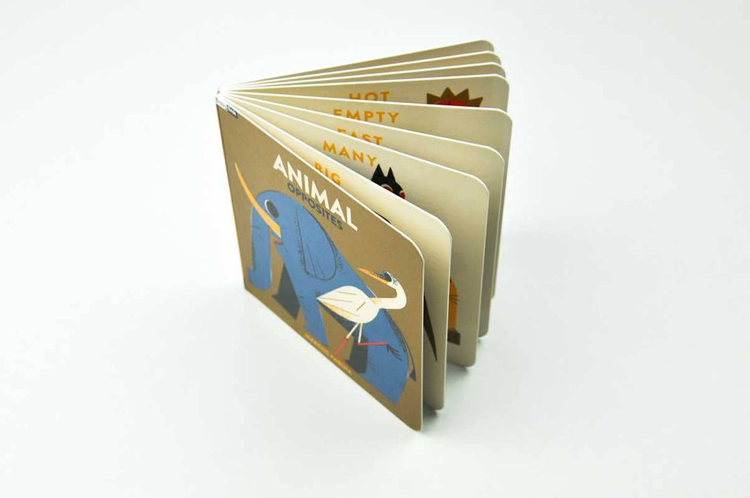 Retro-style animal illustration from Babylink Animal Opposites board book for babies