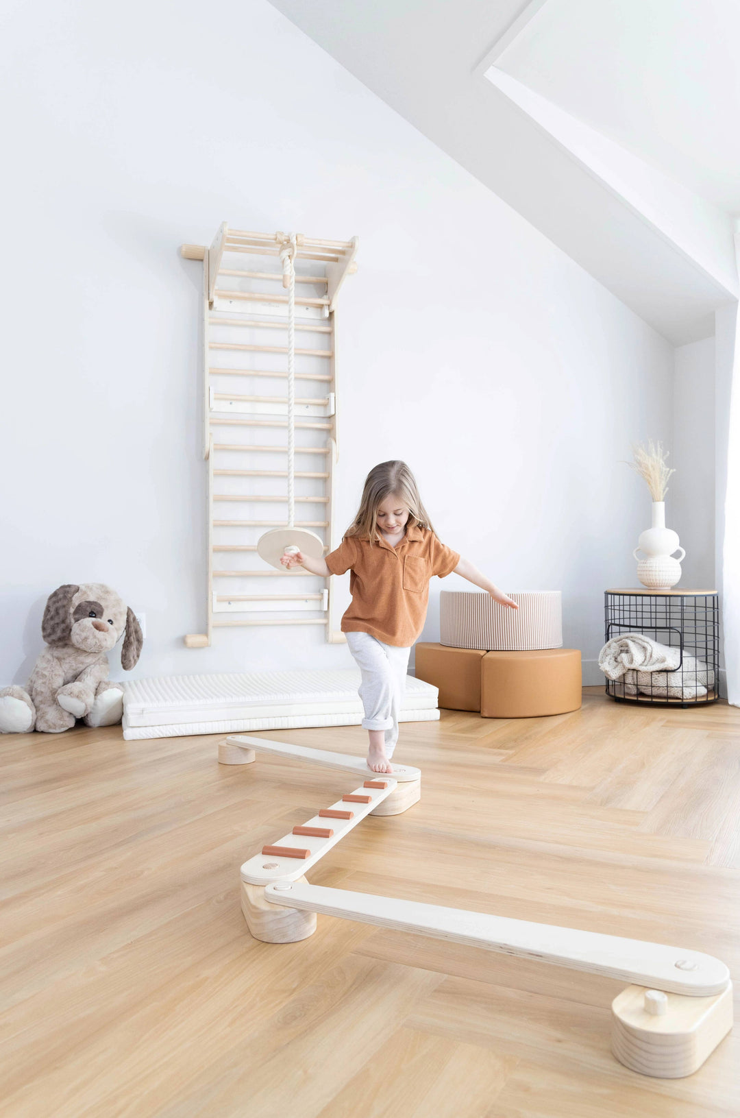 Support gross motor growth via the Coco Village Wooden Balance Beams Set in Natural, a great choice for baby toys.