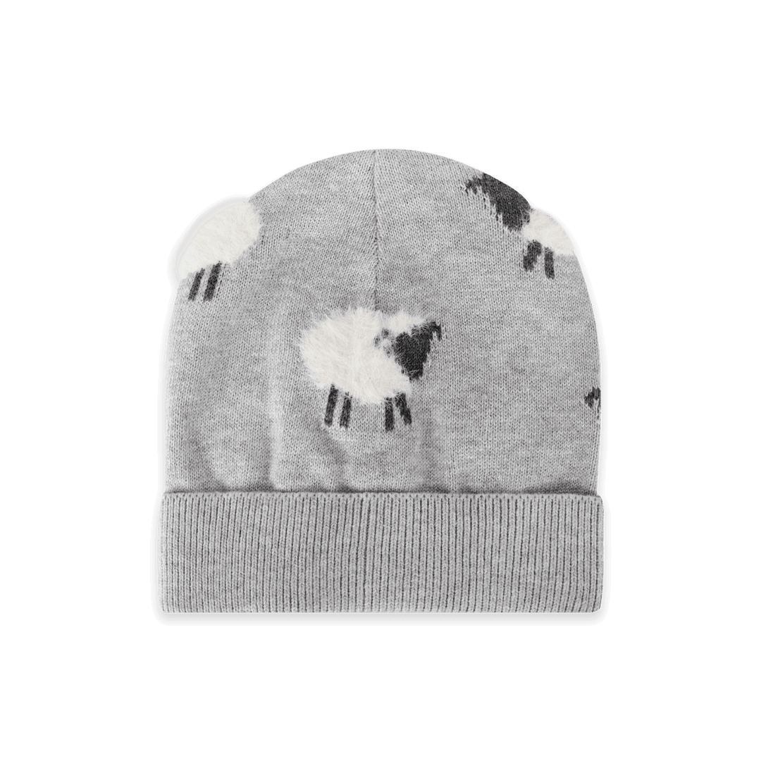 Furry Sheep Knit Round Baby Beanie (Organic Cotton)