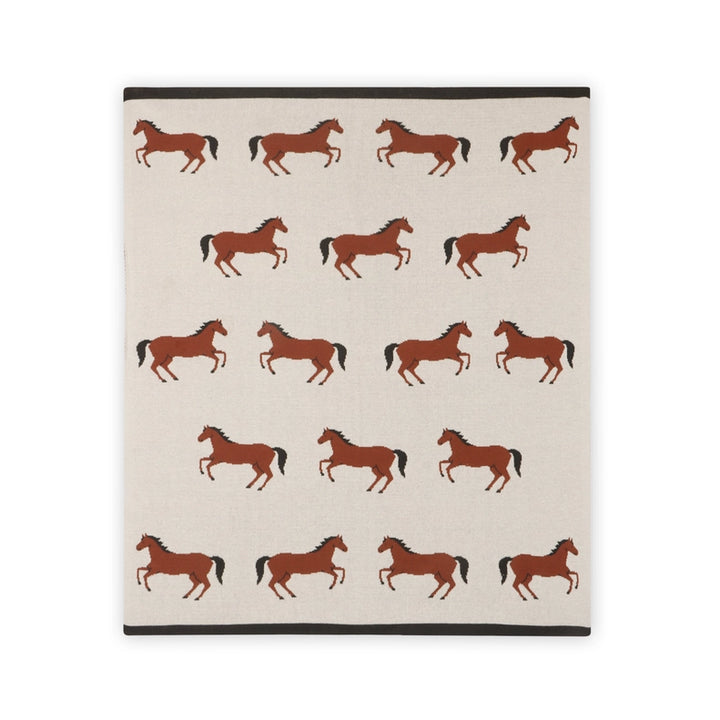 This Horse Viverano Organics baby blanket offers timeless style and comfort with an organic cotton build.