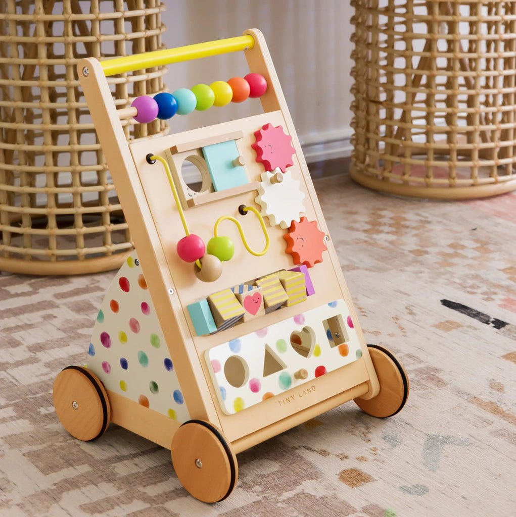 Tiny Land® Premium Natural Wooden Activity Walker with changeable walking speeds 