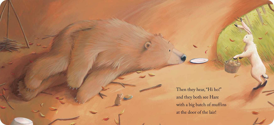 Simon & Schuster board book Bear Says Thanks illustration of Bear resting on the forest floor