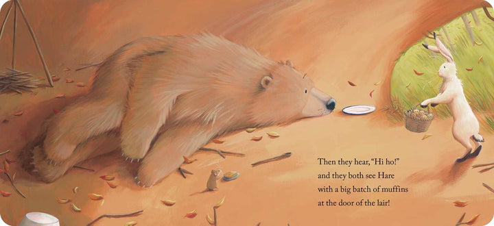 Simon & Schuster board book Bear Says Thanks illustration of Bear resting on the forest floor