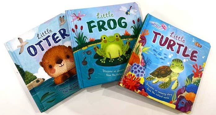 Nature Stories: Little Otter board book shown with Little Frog and Little Turtle, a Simon & Schuster series for kids