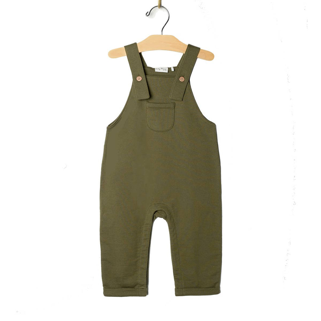 City Mouse Fleece Overall | Fall Green full garment flat lay showing complete clothing design and color detail