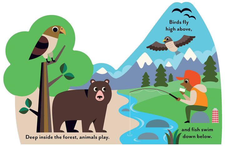 chunky board book spread of children biking down a rocky hillside from Chronicle Books outdoor series