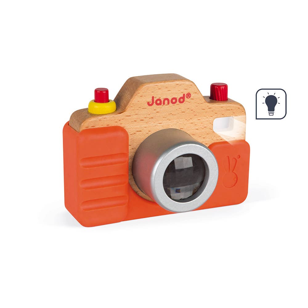 janod wood and silicone play camera with working flash