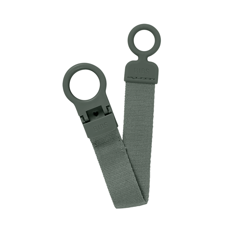 Side shot of BIBS Pacifier Clip Pine, practical clip for pacifiers.