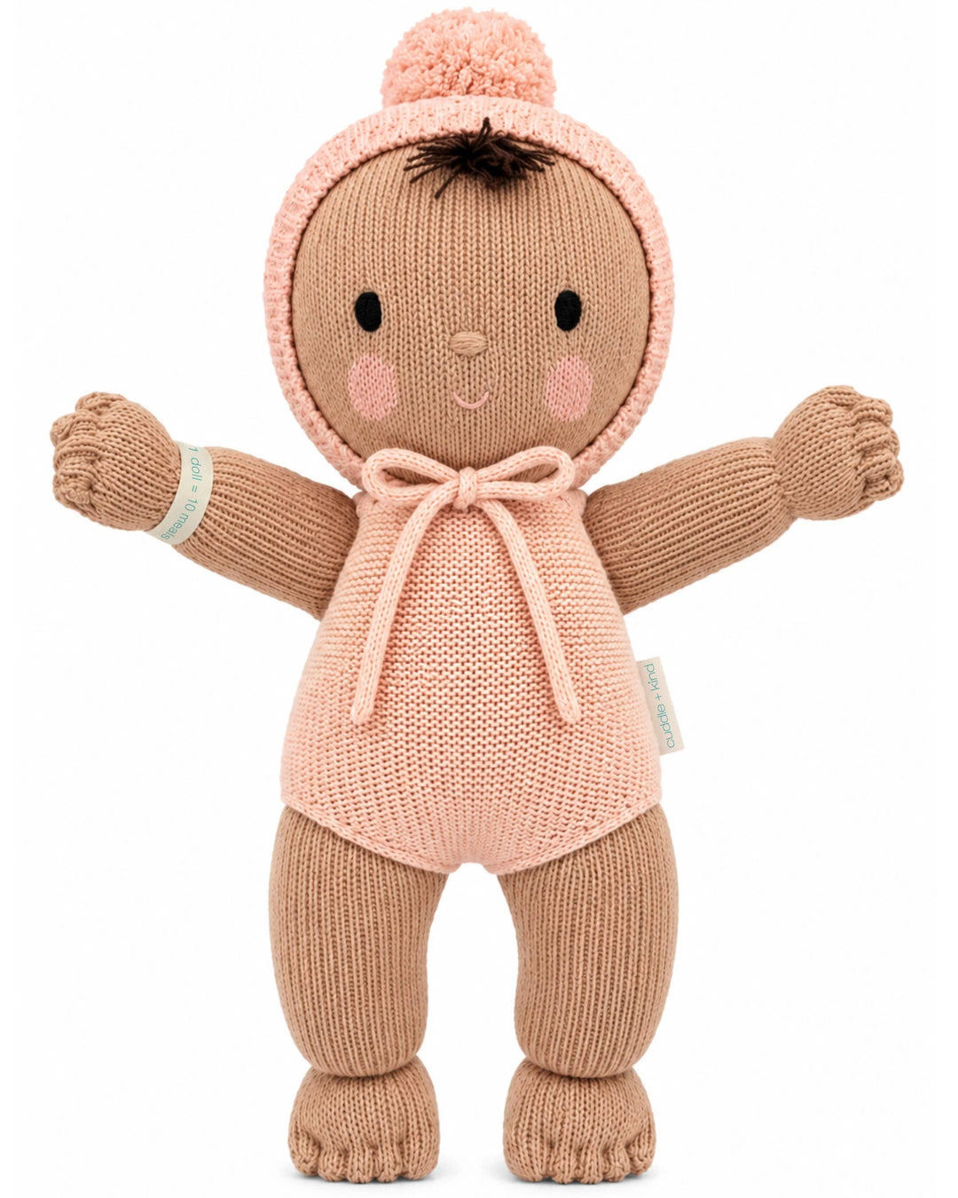 Cuddle + Kind My First Baby in Peach, a 14-inch hand-knit baby doll and heirloom first doll