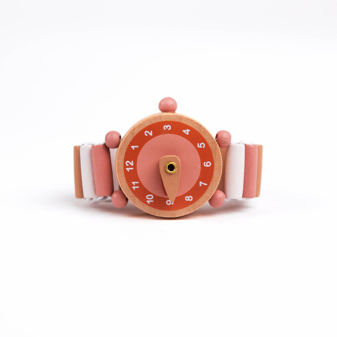 play pretend wood watch for girls in the color pink by egmont toys montessori play
