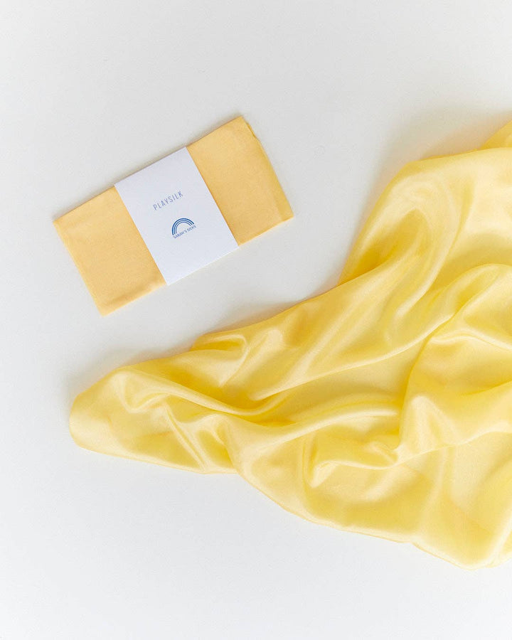 Sarah's Silks Solid Color Playsilks yellow scarf shown flat, a favorite for imaginative play