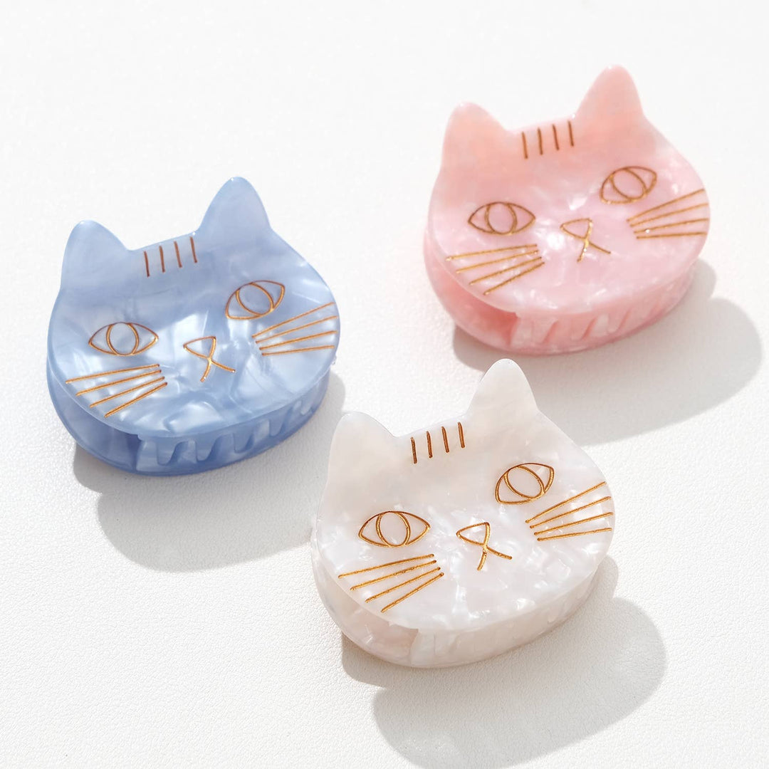 Adorro Saltwater Kitty Cat Claw Clip Small coastal-inspired hair clips in Pink Blue and Ivory cellulose acetate claw clip set
