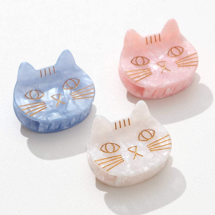 Adorro Saltwater Kitty Cat Claw Clip Small coastal-inspired hair clips in Pink Blue and Ivory cellulose acetate claw clip set