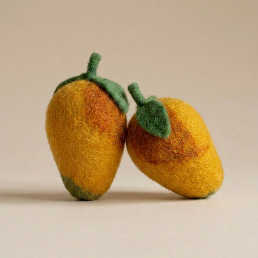 Kaddu Felt Mango Fruit Play Food, handmade wool toy for pretend kitchens