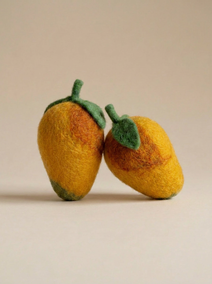 Kaddu Felt Mango Fruit Play Food, handmade wool toy for pretend kitchens