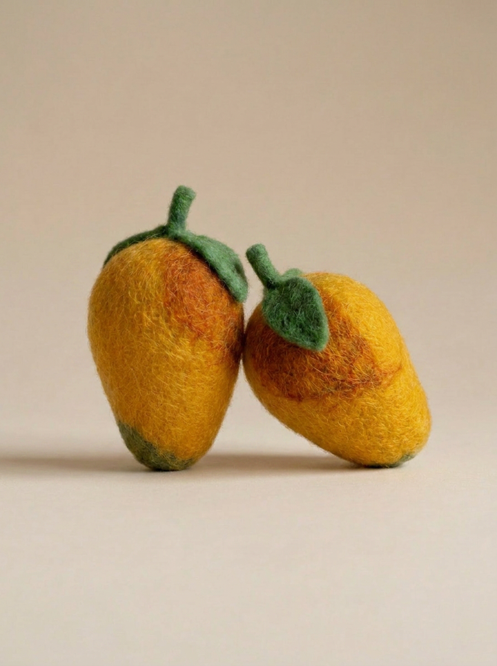 Kaddu Felt Mango Fruit Play Food, handmade wool toy for pretend kitchens