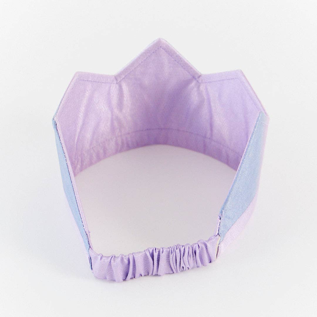 back of sarah's silks flower power purple crown 