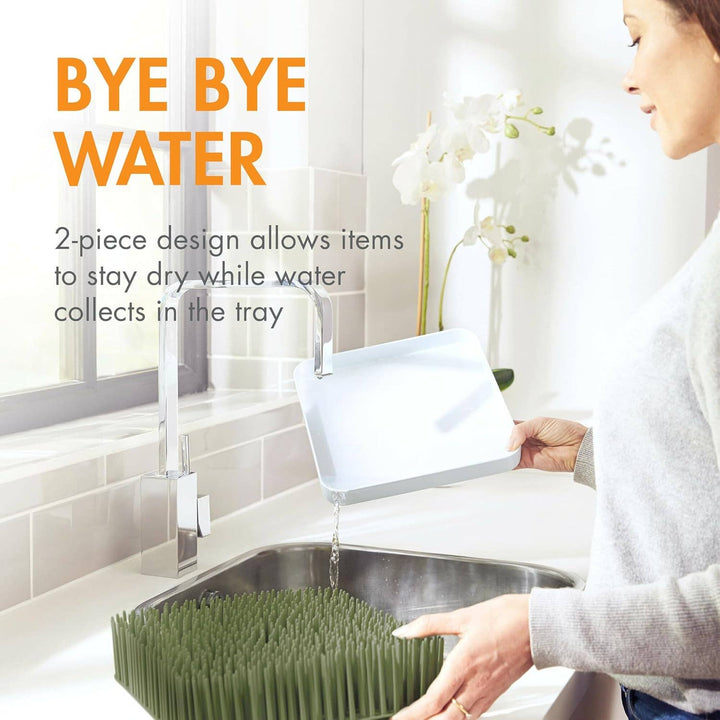 Antimicrobial tray drying rack, Boon Lawn in Sage green, BPA-free and PVC-free countertop rack