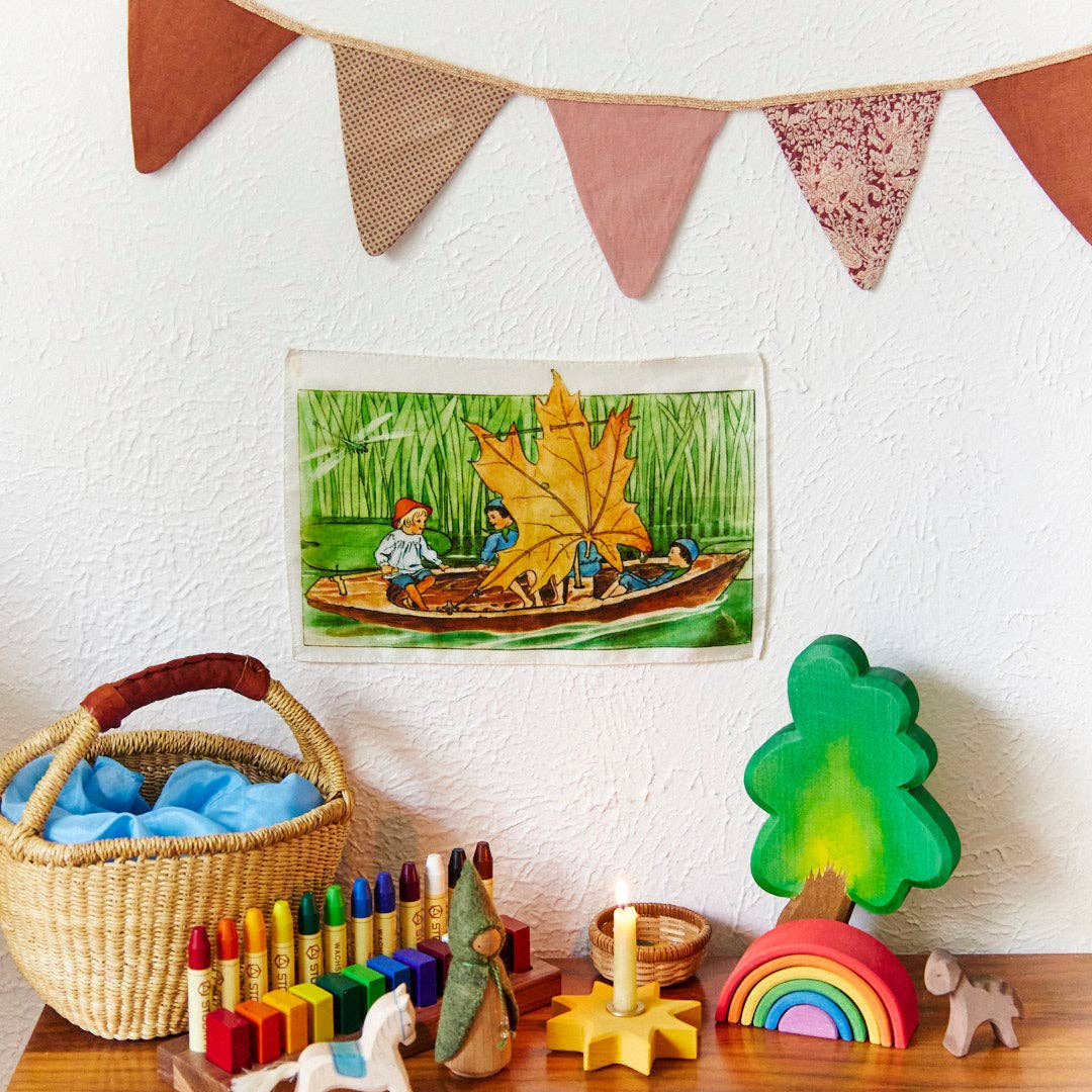 Styled among wooden toys and bunting, the Elsa Beskow Mini Mystery Playsilk suits any Sarah's Silks playroom