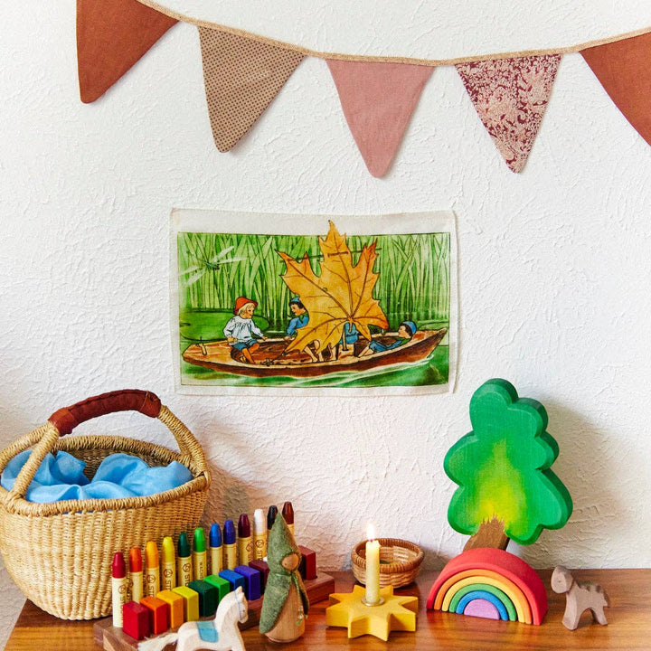 Styled among wooden toys and bunting, the Elsa Beskow Mini Mystery Playsilk suits any Sarah's Silks playroom