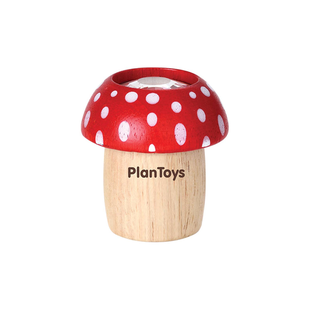 PlanToys red mushroom with white spots kaleidoscope wooden toy for toddlers and kids