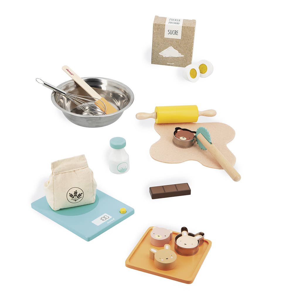 Janod My Pastry Workshop pretend baking toy set with wooden tray
