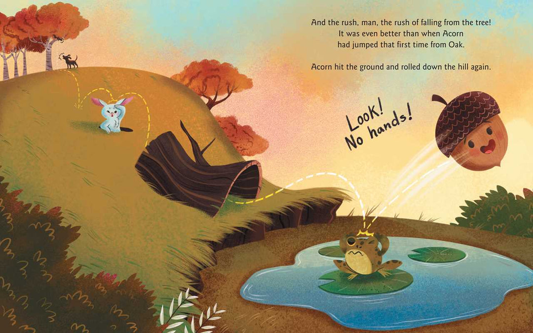 Simon & Schuster Acorn Was a Little Wild hardcover illustration of a pond and meadow for young readers