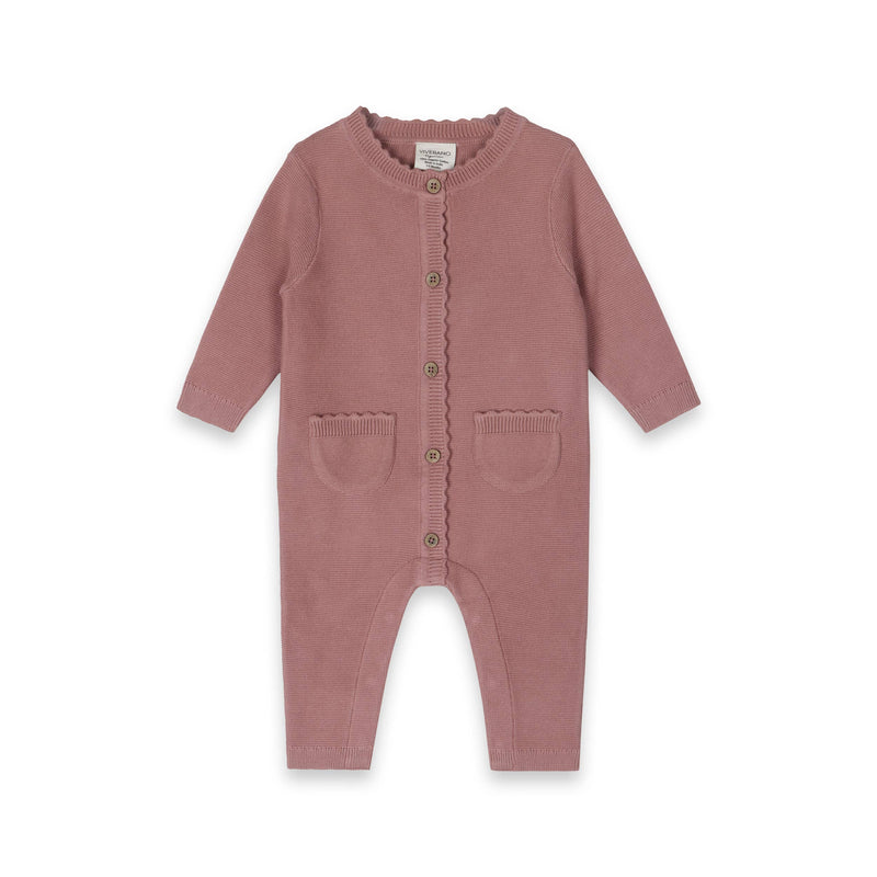 Viverano Organics Vintage Rose baby Jumpsuit with buttons and pockets