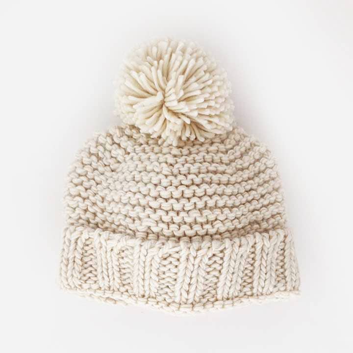 Huggalugs Natural Garter Stitch Beanie Baby & Kids, a soft and cozy baby hat for everyday wear.