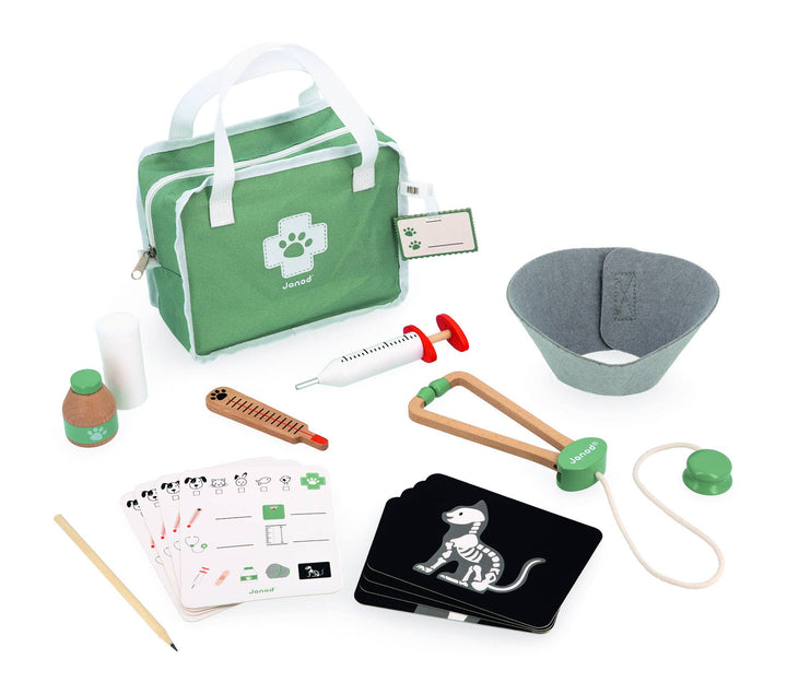 Janod Vet Set pretend play toy suitcase with 15 wooden accessories