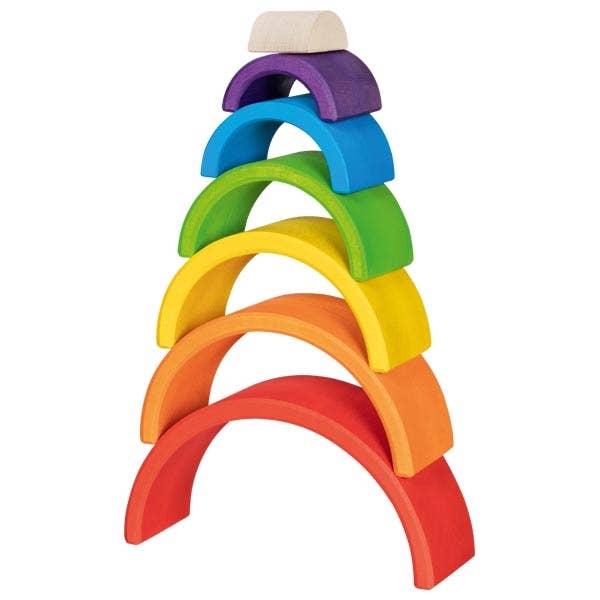 Side angle of Goki Little Rainbow Building Blocks in Pastel as a colorful block toy for young builders.