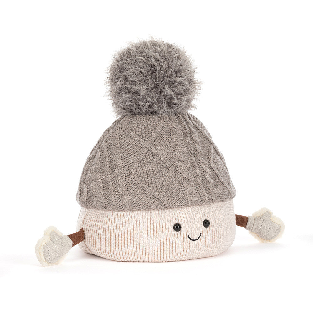 Angled view of Pomilly, Jellycat's cheerful pompom-hat Amuseables holiday collectible plush