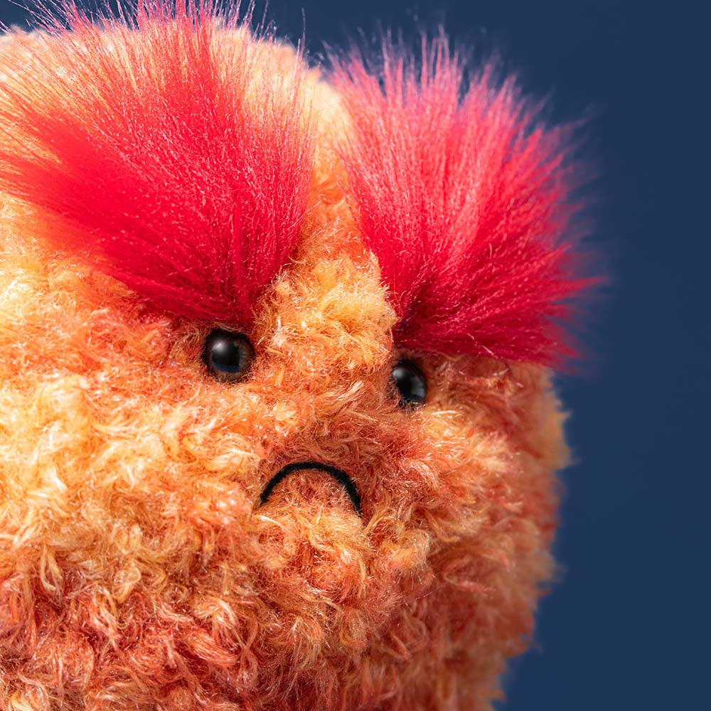 Jellycat Amuseables Planet Mars close up texture detail orange planet plush with red tuft soft stuffed space toy collectible
