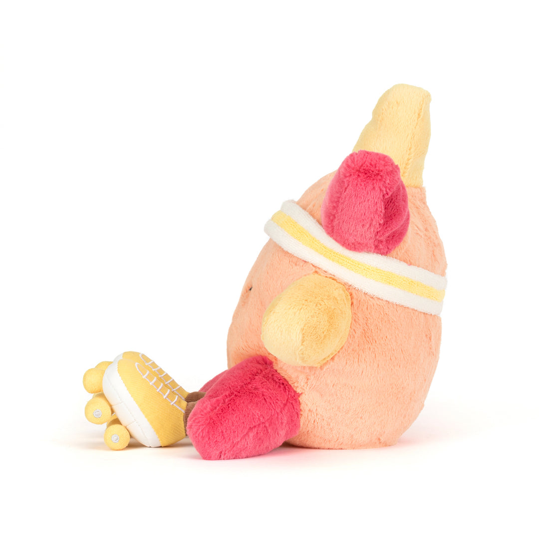 Jellycat Amuseables Sun Roller Skates close-up -- A2SUNRS sunshine plush with corduroy leg accents and hard eyes, quirky collectible stuffed animal gift