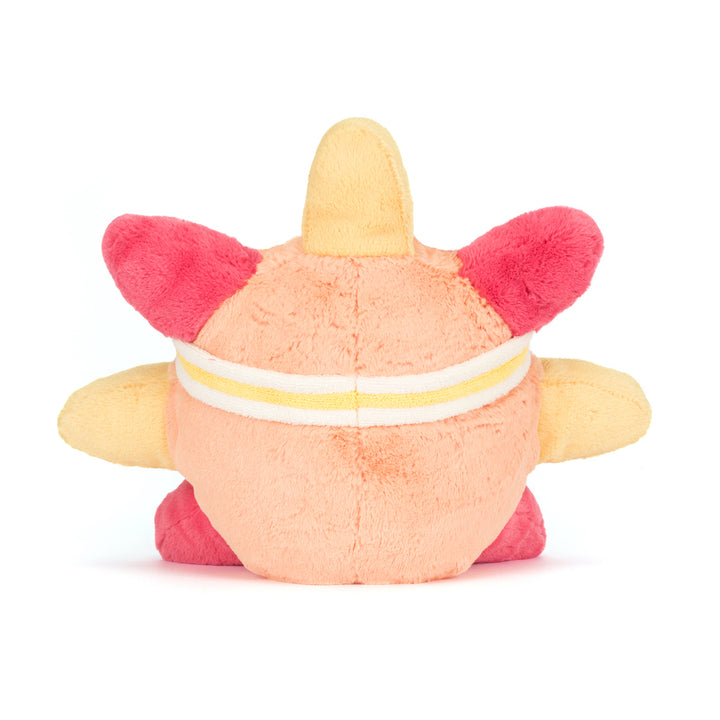 Jellycat Amuseables Sun Roller Skates side view -- soft polyester sun plush on skates, PE bean filling, squishy novelty toy for Jellycat collectors and sunshine lovers