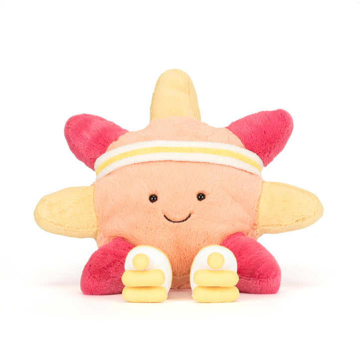 Jellycat A2SUNRS Amuseables Sun Roller Skates overhead -- retro-style smiling sun stuffed animal, 11.8in plush toy, funny gift for kids, adults, and desk decor
