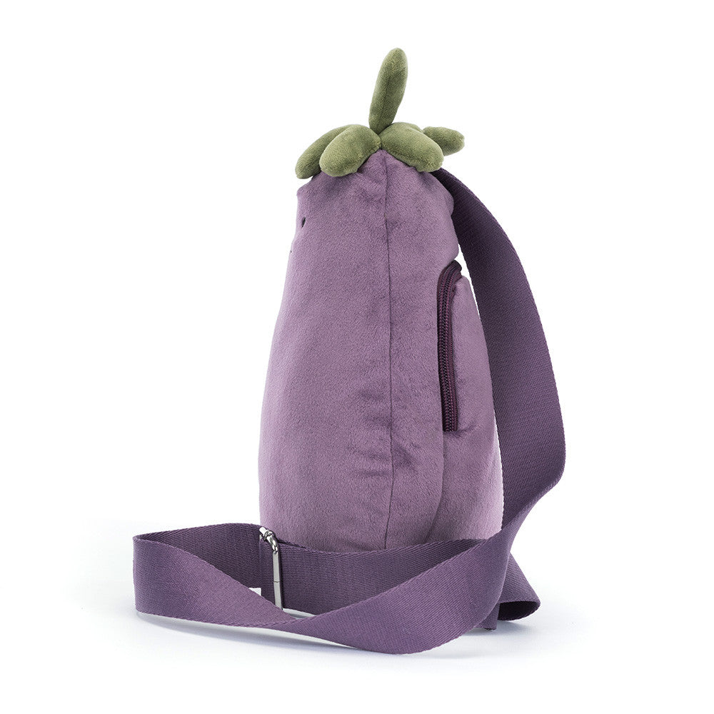 Amuseables Eggplant Bum Bag by Jellycat, zip fastening detail