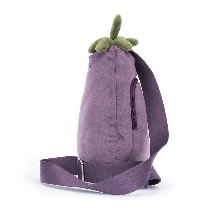 Amuseables Eggplant Bum Bag by Jellycat, zip fastening detail