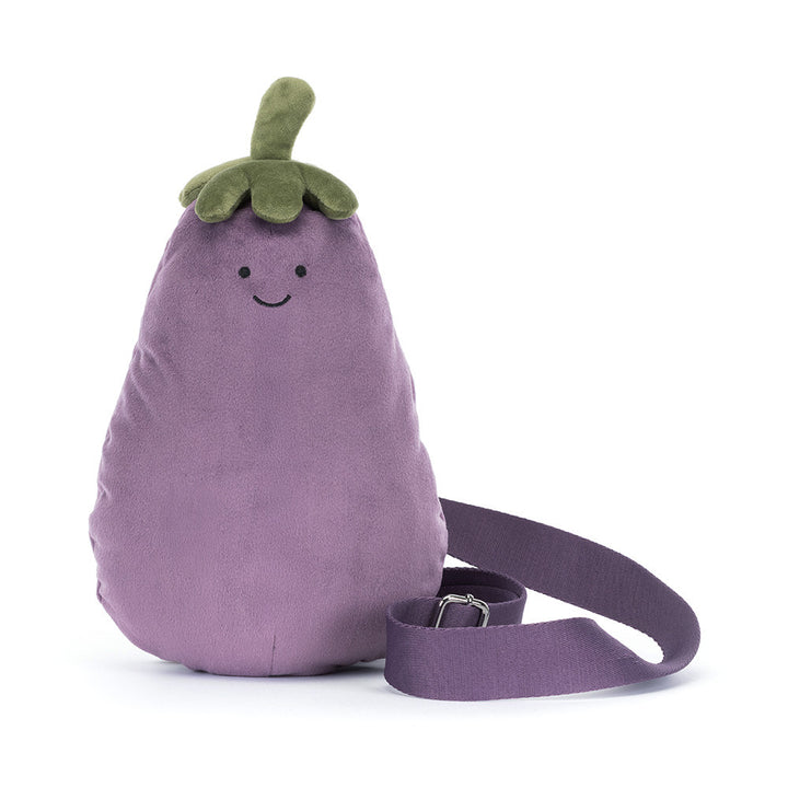 Amuseables Eggplant Bum Bag by Jellycat, back view showing strap adjustment