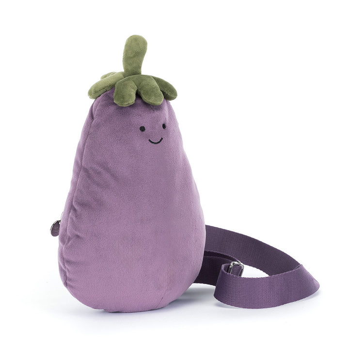 Amuseables Eggplant Bum Bag by Jellycat, main view of purple plush belt bag