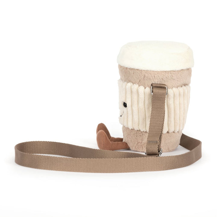 Jellycat Perkle Coffee Shoulder Bag, a zip-top plush crossbody bag for kids and Jellycat collectors