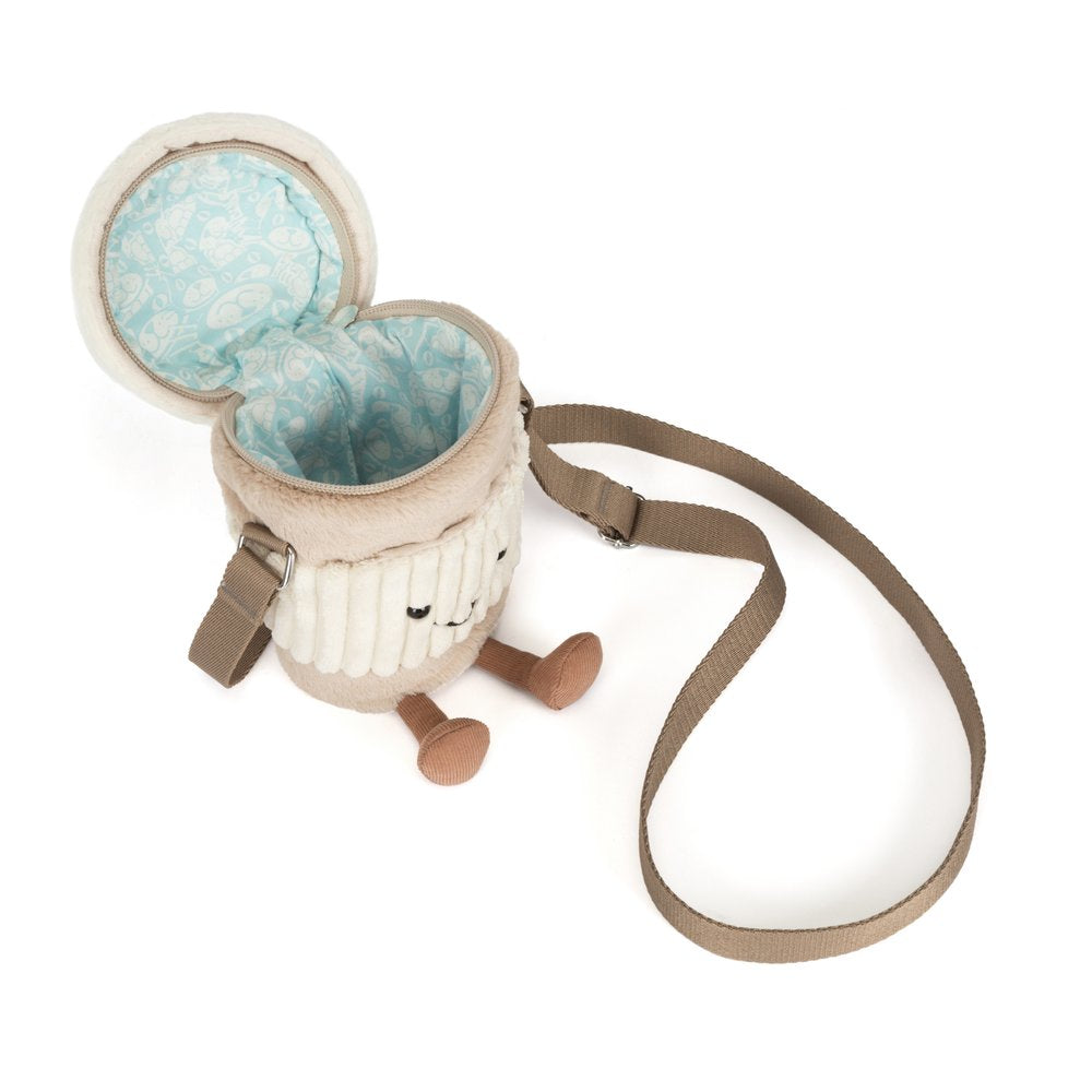 Amuseables Perkle Coffee Shoulder Bag by Jellycat, a fun coffee-themed plush bag and Jellycat gift