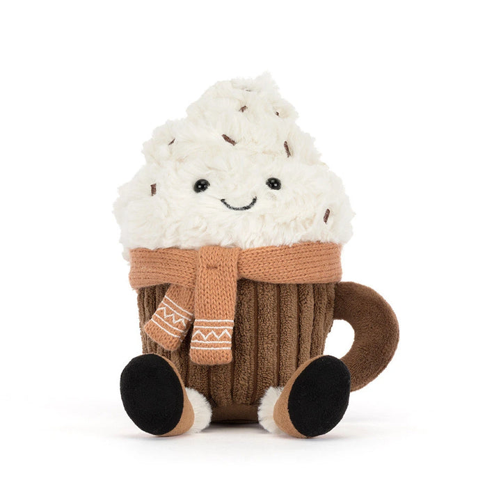 Holiday hot chocolate plush: Jellycat Amuseables Scarffles Hot Chocolate, a Jellycat Christmas favorite