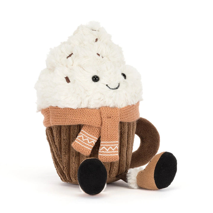 Jellycat Amuseables Scarffles Hot Chocolate, a soft hot chocolate plush from the Jellycat winter collection